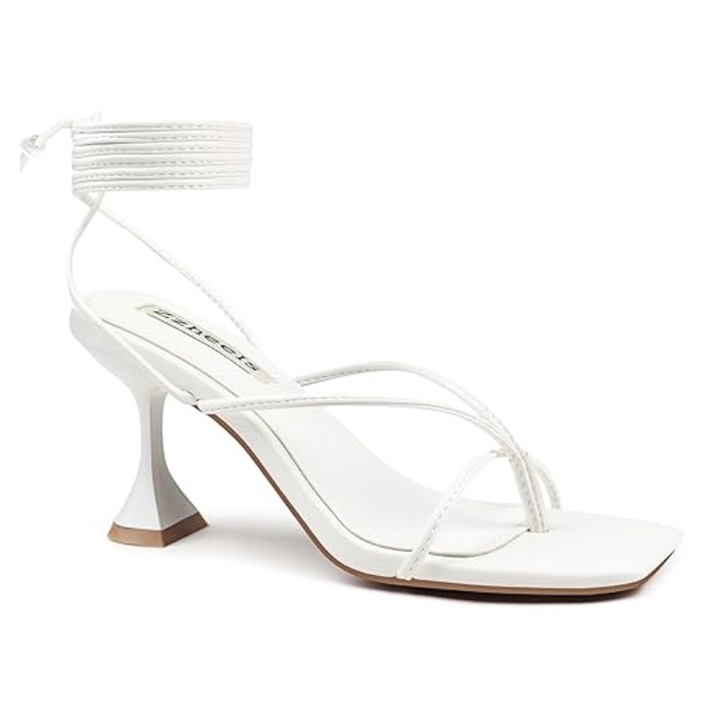 (H5) Zzheels Square Toe Lace-Up Chunky Heel Strappy Sandals,Various Sizes White